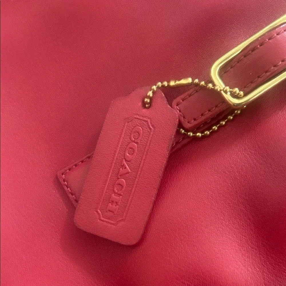 COACH Vintage Red Leather Tote Bag with Gold Accents